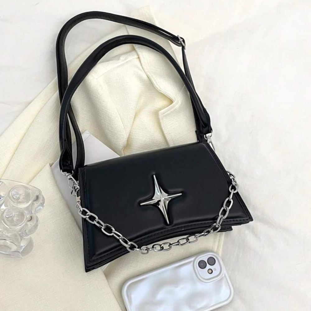 Elegant Black Handbag with Silver Chain